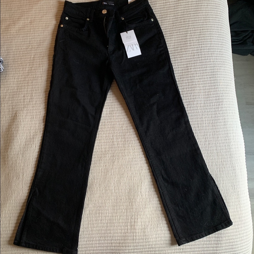NWT Zara Black Jeans w/ slits at bottom for flare